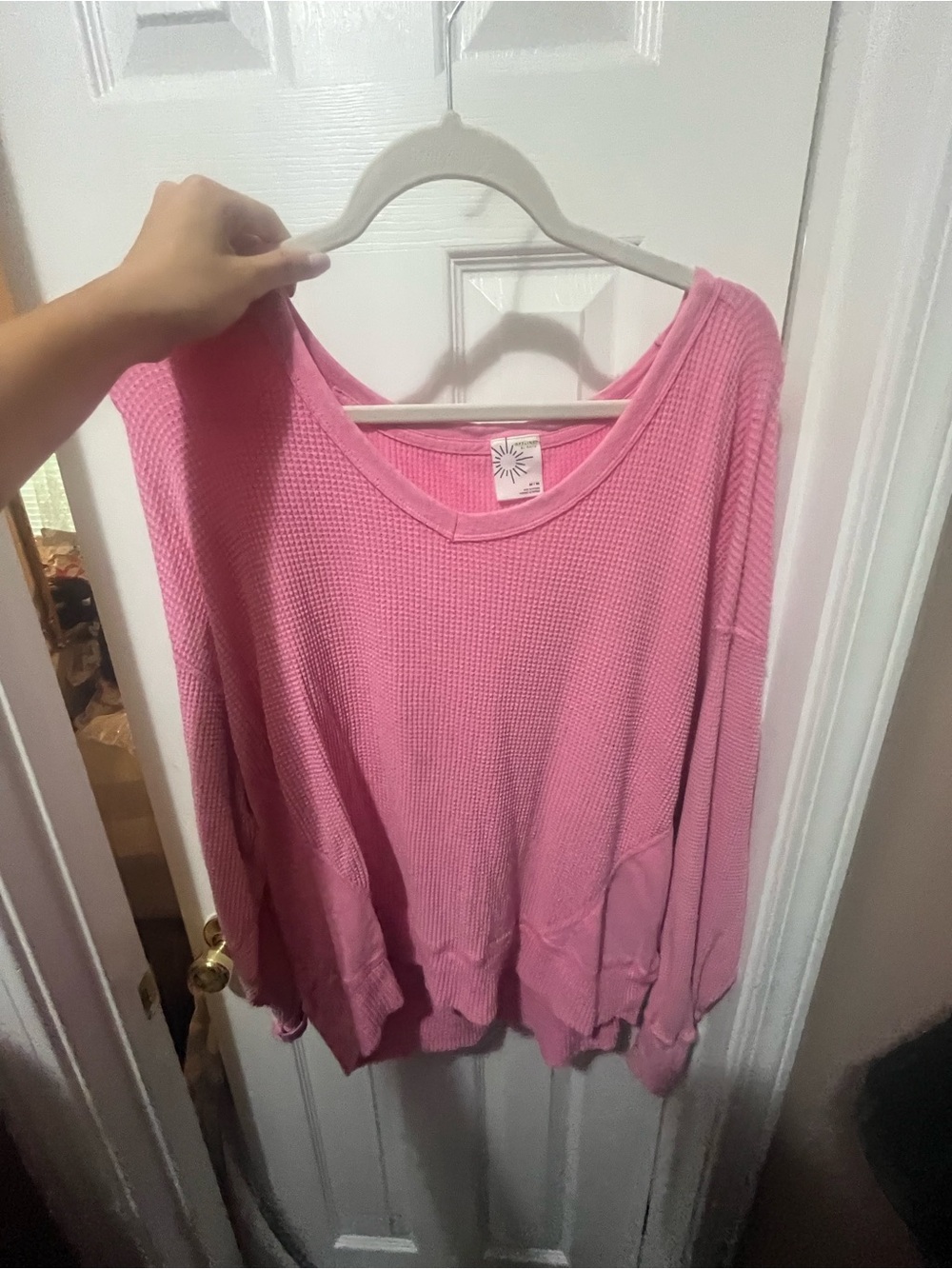 Cozy Pink Waffle Knit Pullover aerie offline